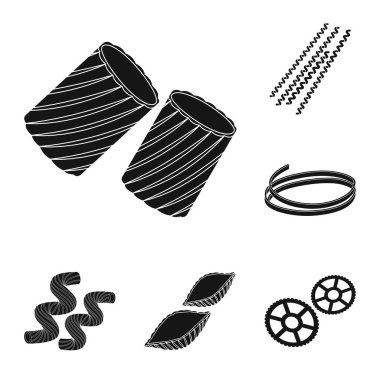 Set koleksiyonu tasarım için makarna siyah simgeler türleri. Vektör simge stok web illüstrasyon yemek için makarna düşündüm.