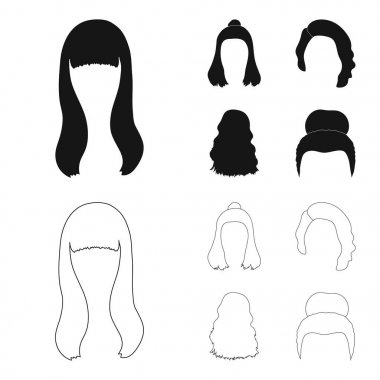 Saç uzun, kırmızı ve diğer türleri. Arka saç toplama simgeler siyah, anahat stili vektör simge stok çizim web içinde ayarla..