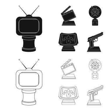 Altın tabanca, gümüş Ödülü En iyi yardımcı rol ve diğer ödüller. Film Ödülleri toplama simgeler siyah, anahat stili vektör simge stok çizim web içinde ayarla..