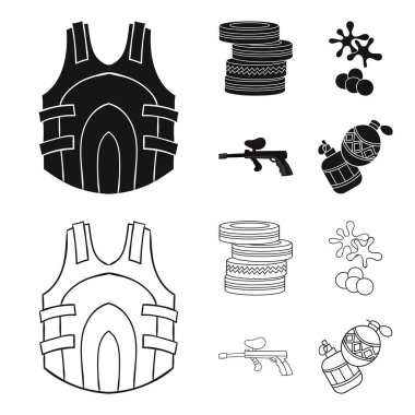 Rekabet, yarışma, ekipman, lastikler. Paintball toplama simgeler siyah, anahat stili vektör simge stok çizim web içinde ayarla..