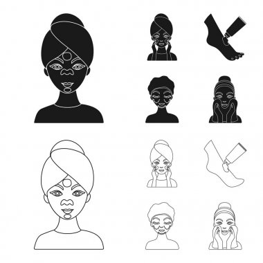 Yüz bakımı, estetik, yüz silerek, ayaklara nemlendirici. Cilt Bakımı toplama simgeler siyah, anahat stili vektör simge stok çizim web içinde ayarla..