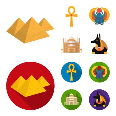 Anubis, Ankh, Cairo citadel, Mısır böceği. Antik Mısır toplama simgeler çizgi film, düz stil vektör simge stok çizim web ayarla..