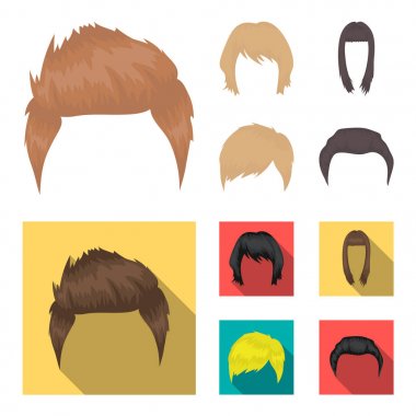 Bıyık ve sakal, saç çizgi film, düz simgeler set koleksiyonu tasarım için. Şık saç kesimi vektör simge stok web çizimi.