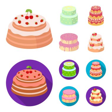 Tatlım, tatlı, krema, şeker pekmezi. Kek ülke toplama simgeler çizgi film, düz stil vektör simge stok çizim web ayarla..