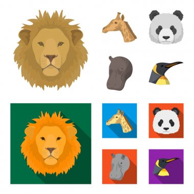 Panda, zürafa, su aygırı, Penguen, gerçekçi Hayvanlar Karikatür, düz stil vektör simge stok çizim web simgeler ayarla.
