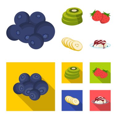 Meyve ve diğer gıda. Yiyecek toplama simgeler çizgi film, düz stil vektör simge stok çizim web ayarla..