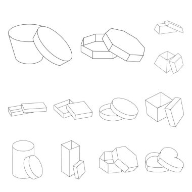 Farklı kutular set koleksiyonu tasarım için simgeleri anahat. Ambalaj kutusu vektör simge stok web çizim.