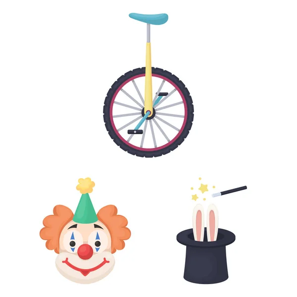 Cirque et attributs icônes de dessin animé dans la collection de jeu pour le design. Cirque Art vectoriel symbole stock web illustration . — Image vectorielle