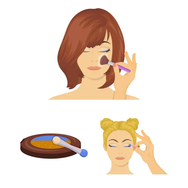 Hand om hår och ansikte tecknad ikoner i set samling för design. Parfymer och smink vektor symbol lager web illustration. — Stock vektor