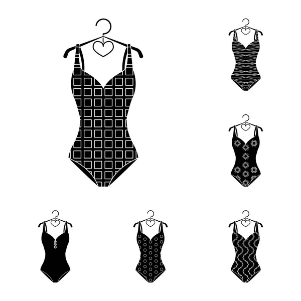 Verschillende soorten zwemkleding zwarte pictogrammen in set collectie voor design. Zwemmen accessoires vector symbool voorraad web illustratie. — Stockvector