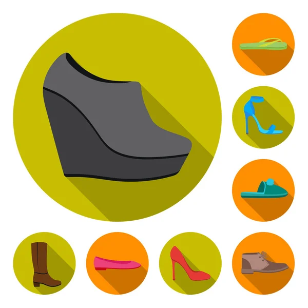 A különböző cipő lapos ikonok beállítása gyűjtemény a design. Boot, cipők vektor szimbólum állomány honlap illusztráció. — Stock Vector