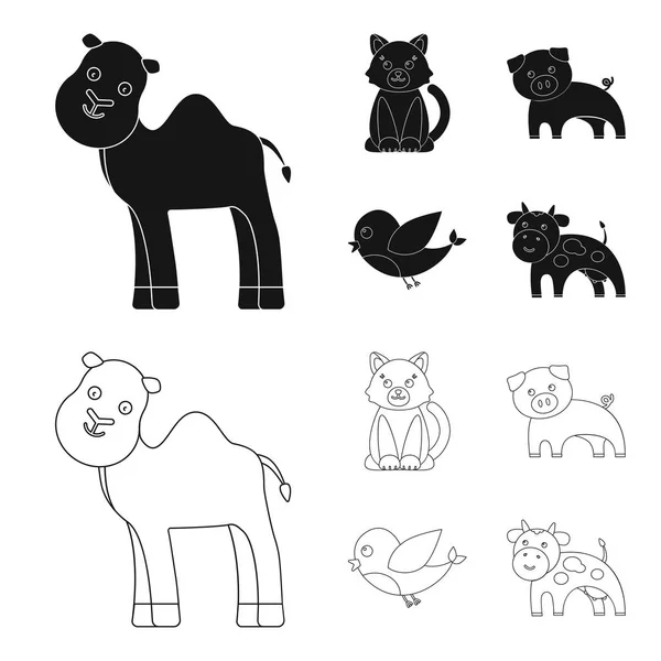 Eine unrealistische schwarze, umrissene Tiersymbole in Set-Kollektion für das Design. Spielzeug Tiere Vektor Symbol Stock Web Illustration. — Stockvektor