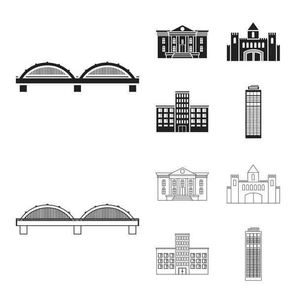 Museu, ponte, castelo, hospital.Building conjunto coleção ícones em preto, esboço estilo vetor símbolo estoque ilustração web . — Vetor de Stock