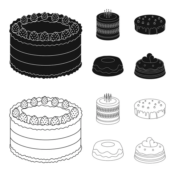 Doçura, sobremesa, creme, treacle .Cakes país conjunto coleção ícones em preto, estilo esboço vetor símbolo ilustração web . — Vetor de Stock