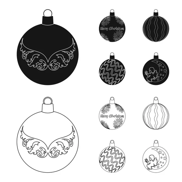 Brinquedos de Ano Novo preto, ícones de contorno na coleção de conjuntos para design.Christmas bolas para uma árvore vetor web símbolo estoque ilustração . —  Vetores de Stock