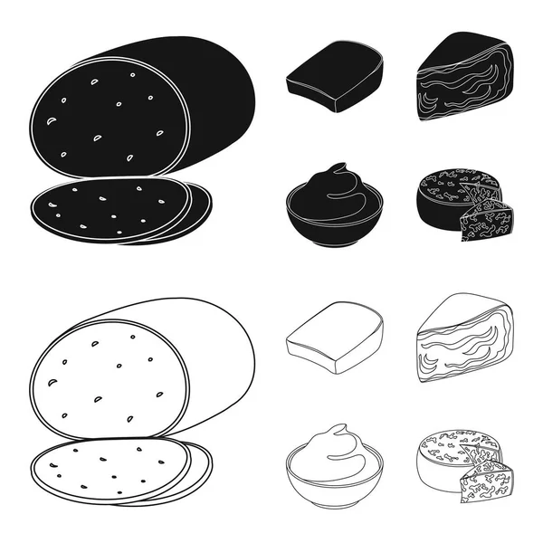 Gruyere, camembert, mascarpone, gorgonzola.Different types of cheese set collection icons in black, outline style vector symbol stock illustration web . — стоковый вектор