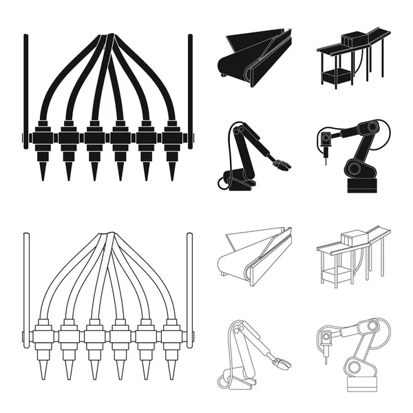 Equipo moderno y otro icono web en negro, contorno style.Machine herramientas e iconos de fábrica de equipos en la colección de conjuntos . — Archivo Imágenes Vectoriales