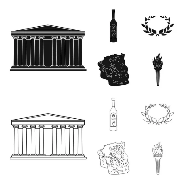 Grèce, pays, tradition, point de repère. Grèce mis icônes collection en noir, contour style vectoriel symbole illustration web . — Image vectorielle
