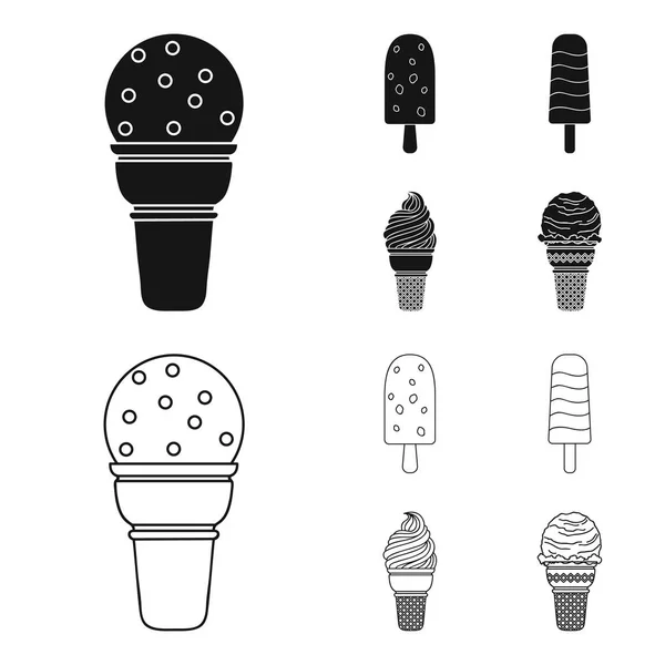 ワッフル コーンや他の種に、棒アイス クリーム。アイスクリームが黒、アウトライン スタイルのベクトル シンボル ストック イラスト web でコレクションのアイコンを設定. — ストックベクタ