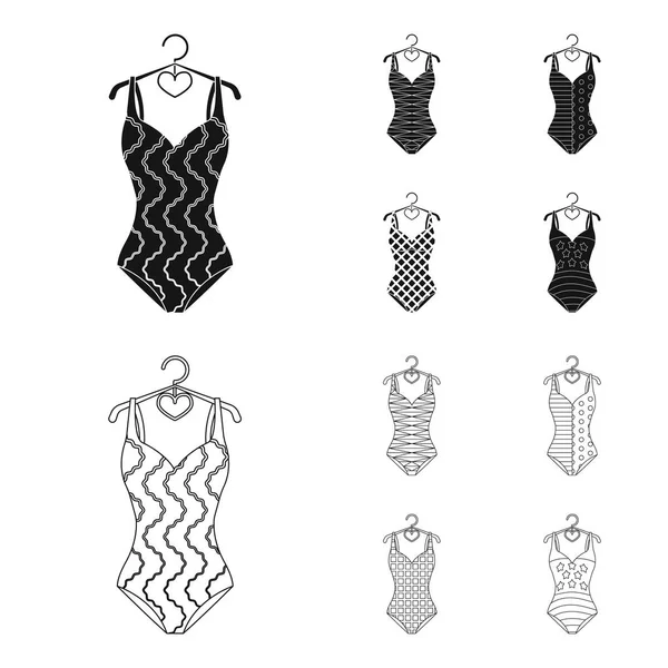 Diferentes tipos de trajes de baño. Trajes de baño conjunto colección iconos en negro, contorno estilo vector símbolo stock ilustración web . — Archivo Imágenes Vectoriales