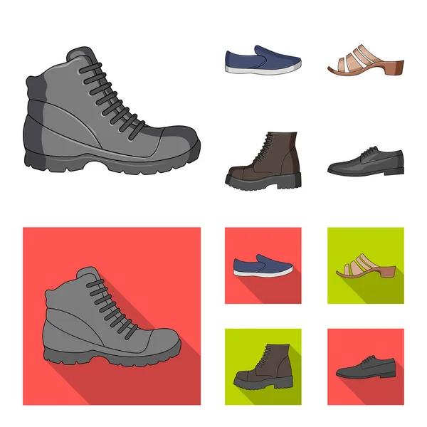 A set of icons on a variety of shoes.Different shoes single icon in cartoon, flat style vector web symbol stock illustration . — стоковый вектор