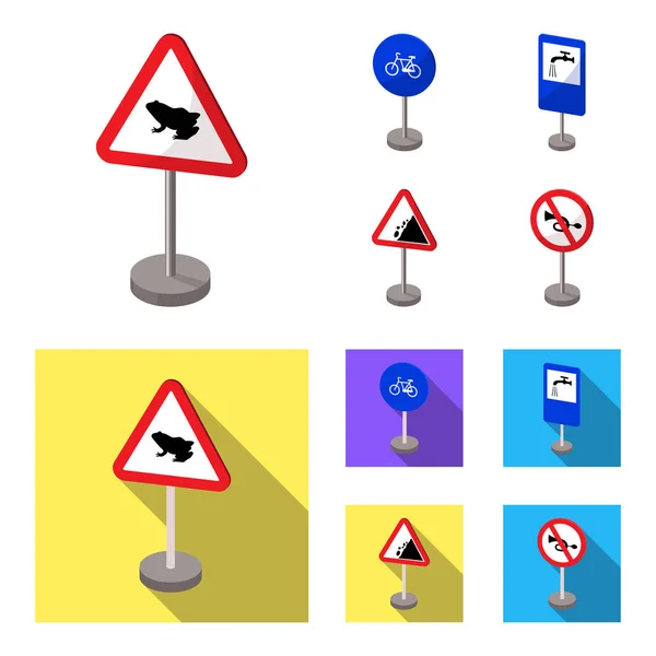 Yol işaretleri farklı türde karikatür, set koleksiyonu tasarım için düz simgeler. Uyarı ve yasağı işaretler sembol stok web illüstrasyon vektör. — Stok Vektör