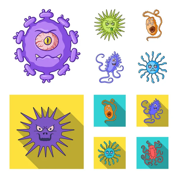不同类型的微生物和病毒。病毒和细菌集合图标在卡通, 平面式矢量符号股票插画网站. — 图库矢量图片