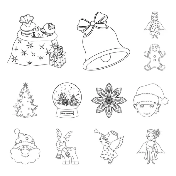 Рождественские атрибуты и аксессуары обрисовывают иконки в коллекции наборов для дизайна. Весёлая веб-иллюстрация векторных символов Рождества . — стоковый вектор