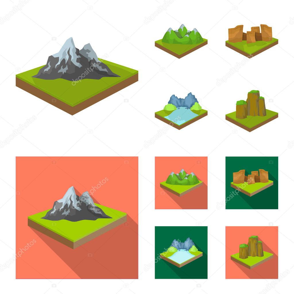 Mountains, rocks and landscape. Relief and mountains set collection icons in cartoon,flat style isometric vector symbol stock illustration .