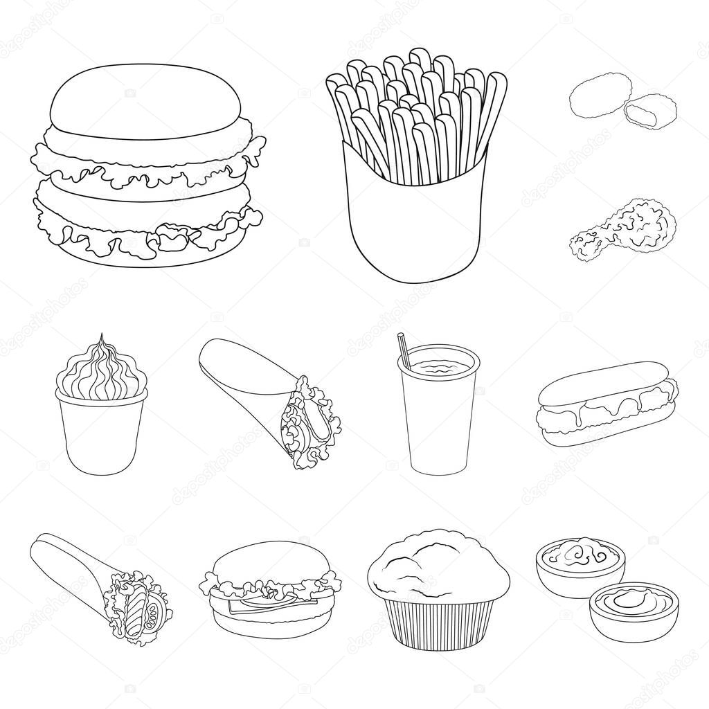Fast food outline icons in set collection for design.Food from semi-finished products vector symbol stock  illustration.