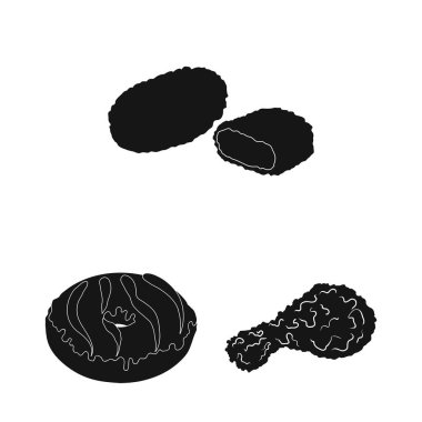 Set koleksiyonu tasarım için Fast food siyah simgeler. Yarı bitmiş ürünler gıdalardan sembol stok web illüstrasyon vektör.