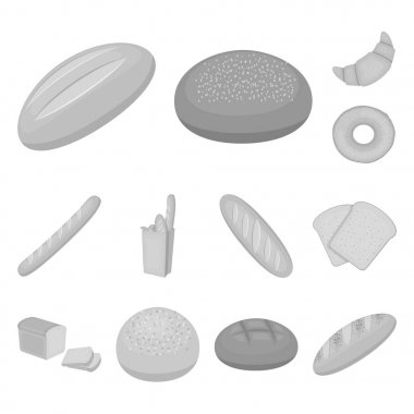 Set koleksiyonu tasarım için ekmek tek renkli simgeler türleri. Pastane sembol stok web illüstrasyon vektör.