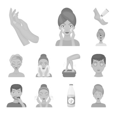Cilt Bakımı set koleksiyonu tasarım için tek renkli simgeler. Yüz ve vücut sembol stok web illüstrasyon vektör.