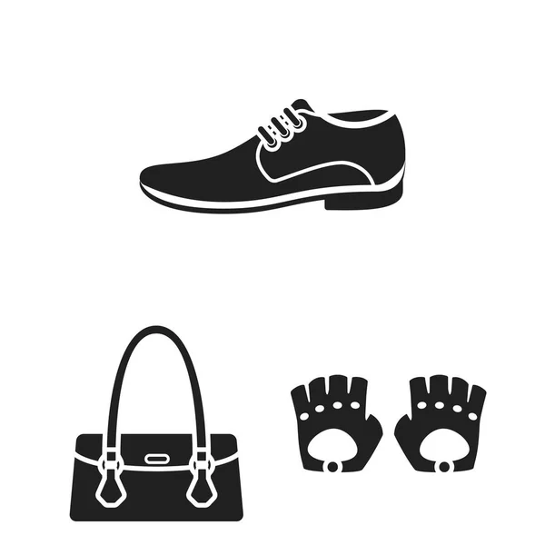 Giysi ve aksesuarları set koleksiyonu tasarım için simgeler siyah. Ayakkabı ve dekorasyon sembol stok web illüstrasyon vektör. — Stok Vektör