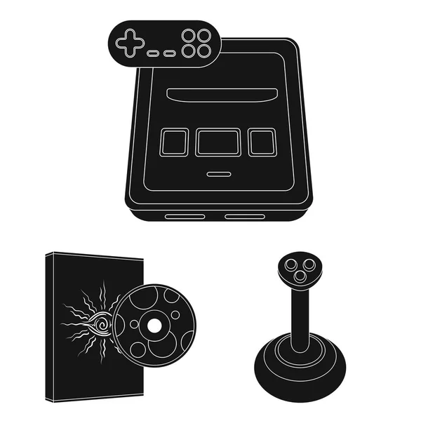 Spielkonsole und Virtual Reality schwarze Symbole in Set Sammlung für design.game Gadgets Vektor-Symbol Stock Web-Illustration. — Stockvektor