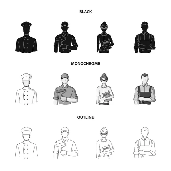 Cook, painter, teacher, locksmith mechanic.Profession set collection icons in black,monochrome,outline style vector symbol stock illustration web. — Stock Vector