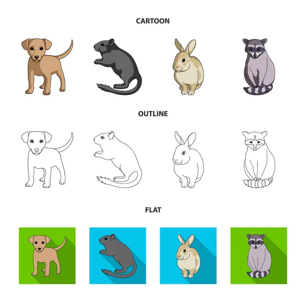 Cachorro, roedor, conejo y otras especies de animales.Los animales establecen iconos de colección en dibujos animados, contorno, estilo plano símbolo vectorial stock illustration web . — Archivo Imágenes Vectoriales