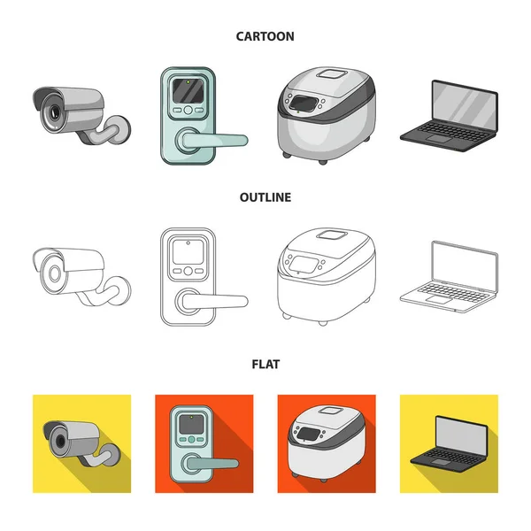 Electrodomésticos y equipos de dibujos animados, contorno, iconos planos en la colección de conjuntos para design.Modern electrodomésticos vector símbolo stock web ilustración . — Vector de stock