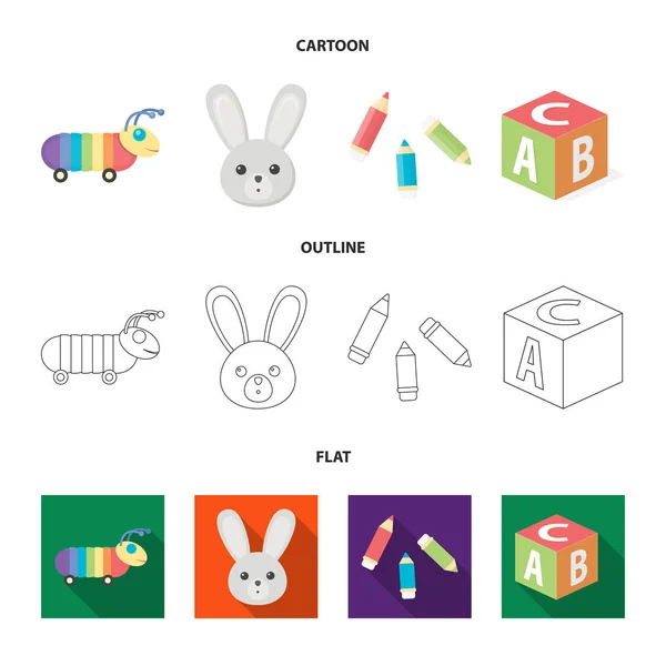 Children toy cartoon, outline, flat icons in set collection for design. Игры и безделушки векторные символы веб-иллюстрации . — стоковый вектор