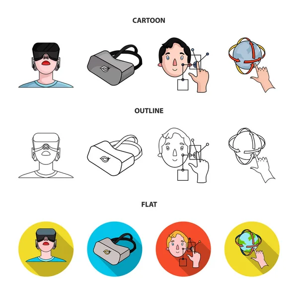 Innovación, hombre, cabeza, mano. Iconos de colección de conjuntos de realidad virtual en dibujos animados, contorno, vector de estilo plano símbolo stock ilustración web . — Vector de stock