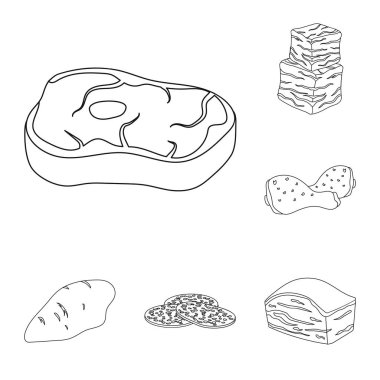 Set koleksiyonu tasarım için farklı et anahat simgeleri. Et ürün vektör simge stok web çizimi.