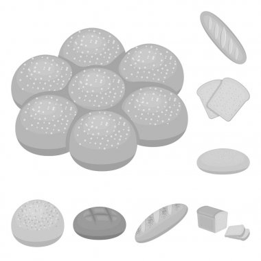 Set koleksiyonu tasarım için ekmek tek renkli simgeler türleri. Pastane sembol stok web illüstrasyon vektör.