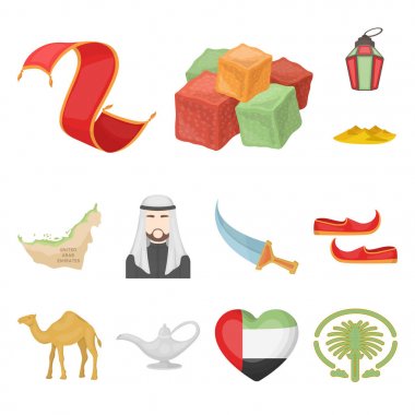 Ülke Birleşik Arap Emirlikleri karikatür set koleksiyonu tasarım için simgeler. Turizm ve cazibe simge stok web illüstrasyon vektör.