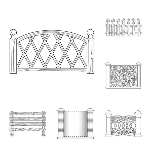 Different fence outline icons in set collection for design.Decorative fencing vector symbol stock web illustration. — Stock Vector