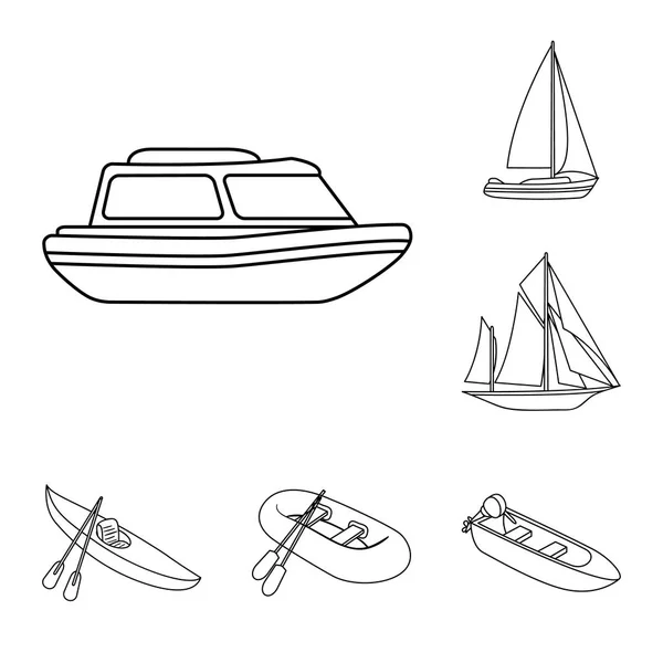 Ícones de contorno de transporte de água e mar na coleção de conjuntos para design. Uma variedade de barcos e navios símbolo vetorial ilustração web . —  Vetores de Stock