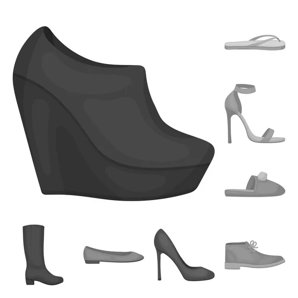 Una varietà di scarpe icone monocromatiche nella collezione set per il design. Stivale, scarpe da ginnastica vettoriale simbolo stock web illustrazione . — Vettoriale Stock