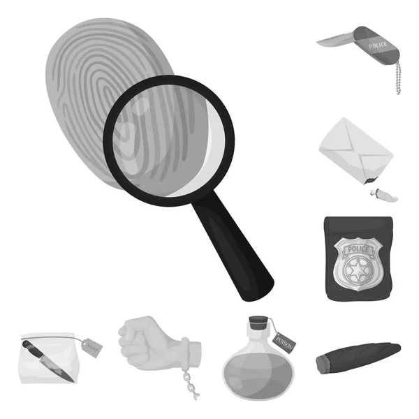 Монохромные иконы детективного агентства в коллекции наборов для дизайна. Иллюстрация векторных символов преступности и расследования . — стоковый вектор