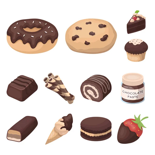 Icone cartone animato Chocolate Dessert in collezione set per il design. Cioccolato e Dolci vettoriale simbolo stock web illustrazione . — Vettoriale Stock