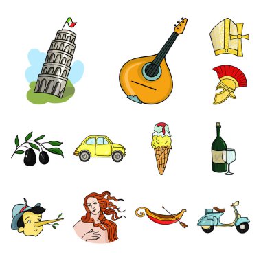 Set koleksiyonu tasarım için ülke İtalya karikatür simgeler. İtalya ve dönüm noktası sembol stok web illüstrasyon vektör.