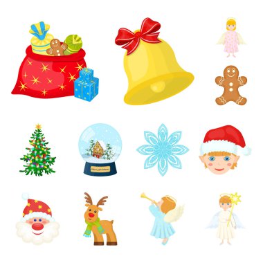 Noel öznitelikleri ve aksesuarlar set koleksiyonu tasarım için simgeleri karikatür. Neşeli Noel vektör simge stok web çizim.
